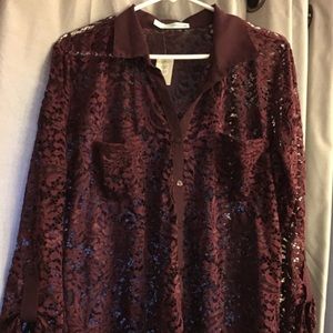 NWT Maurice’s lace burgundy button up blouse